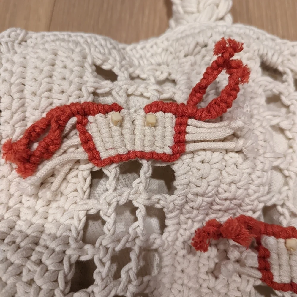 Handcrafted Cream and Red Tote Bag with little crabs
